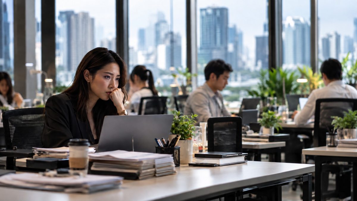 Woman think about job